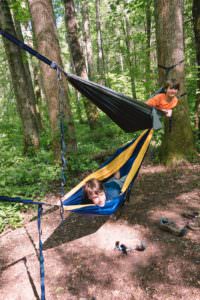 Aidan and Riley in tents