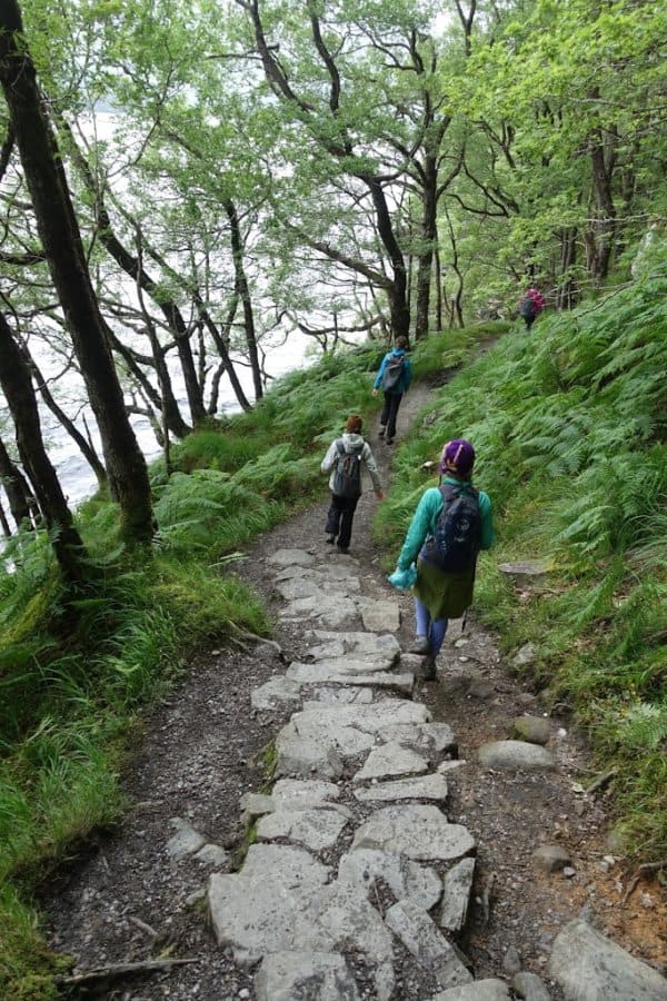 Kids walking down stone steps