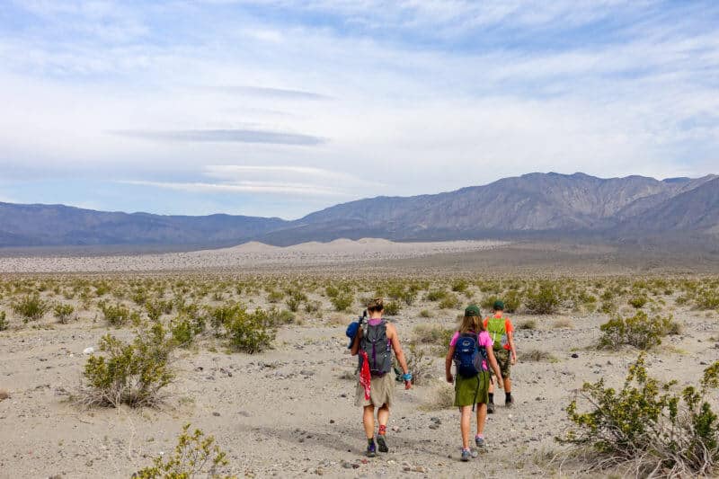 Kids and Nancy heading towards Panamint Dunes